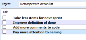 Retrospective action list